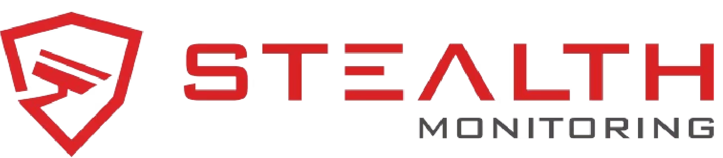 Stealth Monitoring red and gray company logo with shield icon
